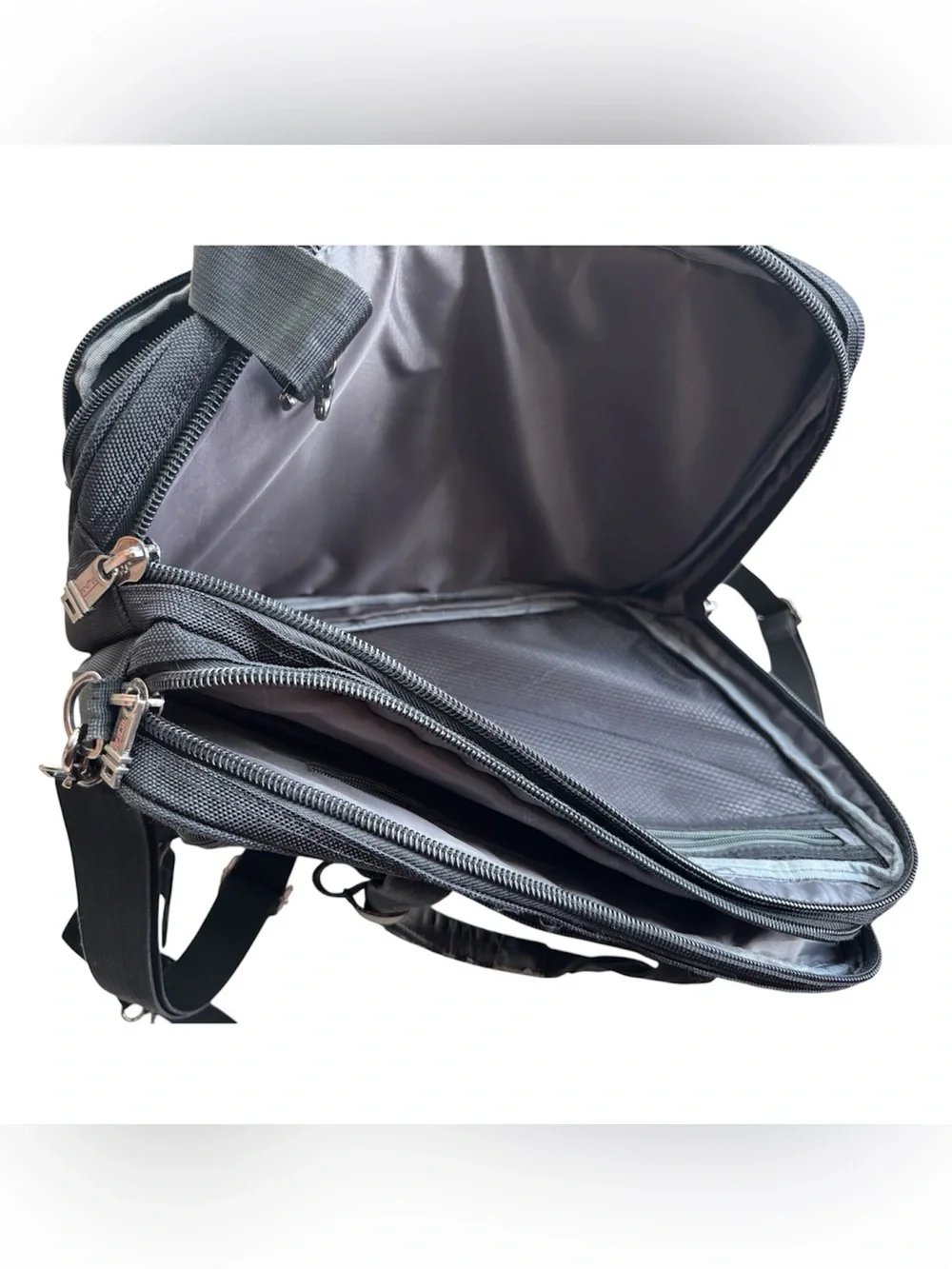 Black Laptop Messenger Bag with Dual Front Pockets lots of zippered compartments